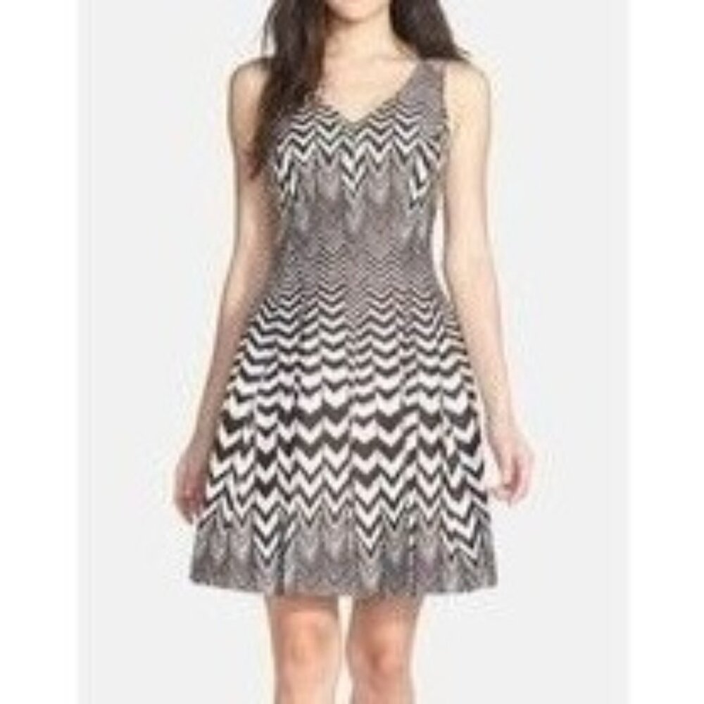Taylor Womens Sleeveless Chevron Stripe Fit Flare Dress Size 6